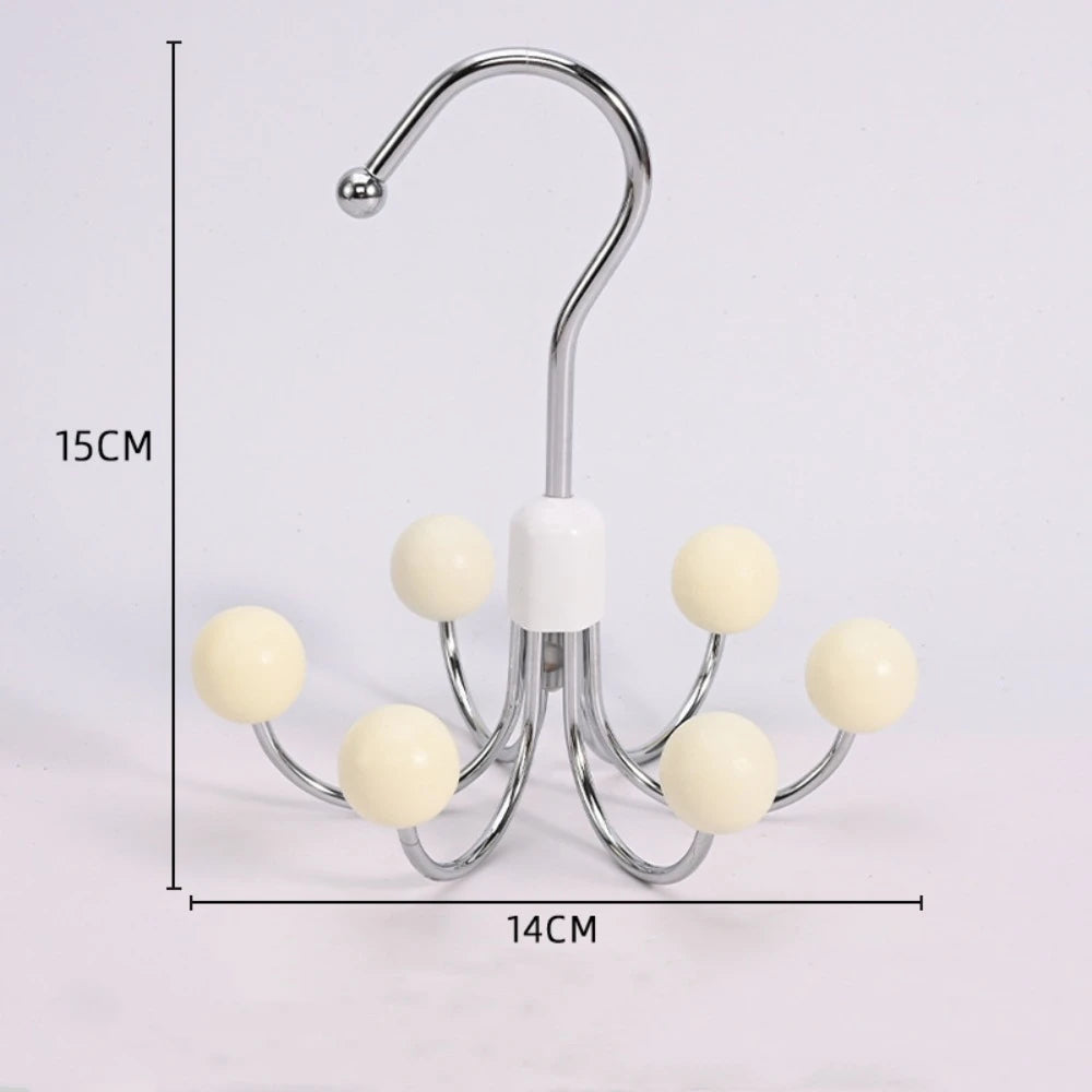 360° Rotating 6‑Claw Wooden‑Ball Clothing Organizer Hook — Space‑Saving Multipurpose Hanger for Scarves, Garments and Accessories