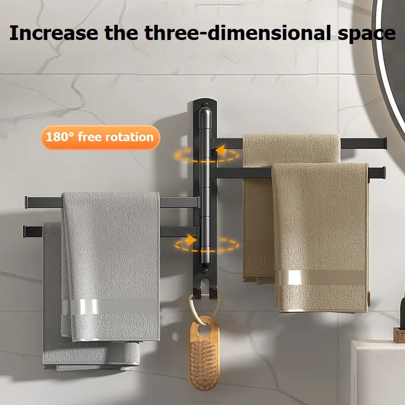 Tool-Free Rotating Black Corner Towel Rack — Wall-Mounted Stainless Steel Shelf for Shower, Bathroom, Kitchen and Coats