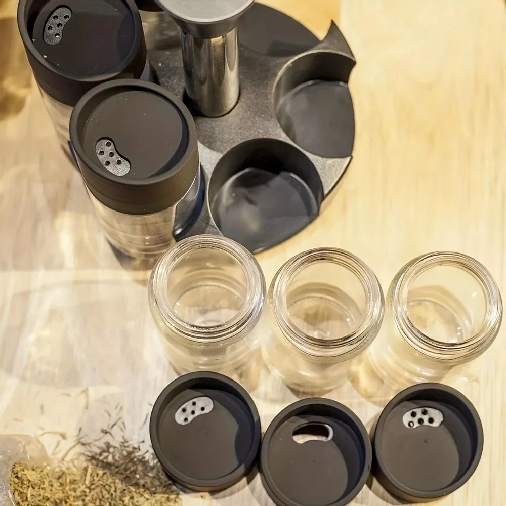 Modern 6-Jar Rotating Spice Rack — Sleek Countertop Organizer for Herbs & Seasonings