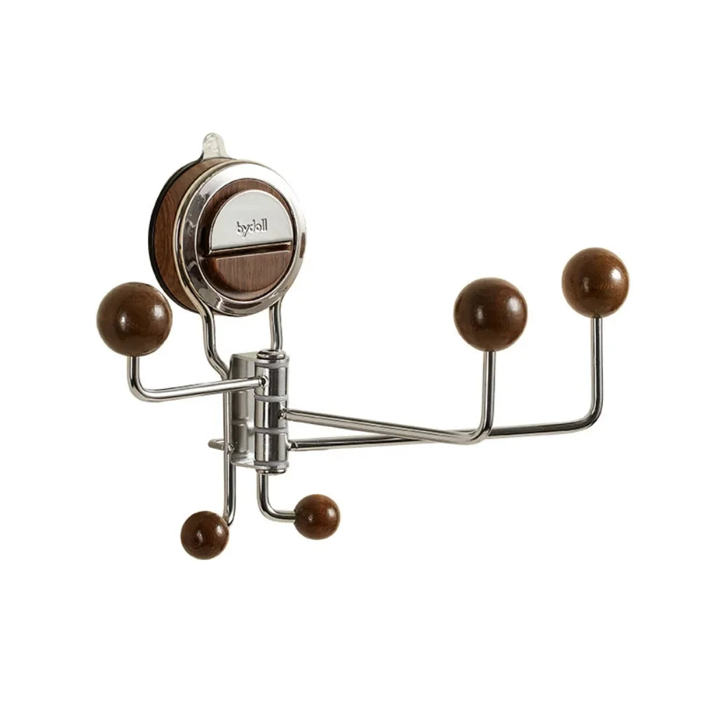 Rotating 5‑Hook Metal Suction Wall Hanger — Removable, Space‑Saving Swivel Hook for Bathroom and Home