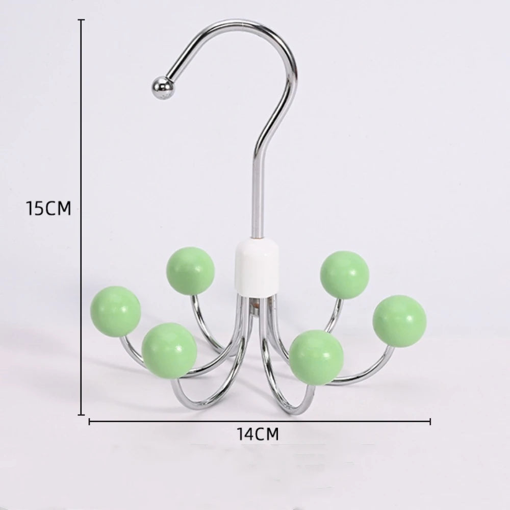 360° Rotating 6‑Claw Wooden‑Ball Clothing Organizer Hook — Space‑Saving Multipurpose Hanger for Scarves, Garments and Accessories