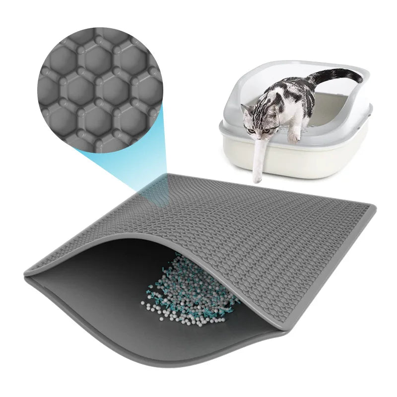 Grey Double-Layer Waterproof Cat Litter Mat — 40×50 cm, Non‑Slip Urine‑Proof Trapping Surface, Easy‑Clean and Scratch‑Resistant
