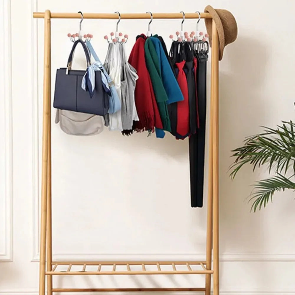 360° Rotating 6‑Claw Wooden‑Ball Clothing Organizer Hook — Space‑Saving Multipurpose Hanger for Scarves, Garments and Accessories