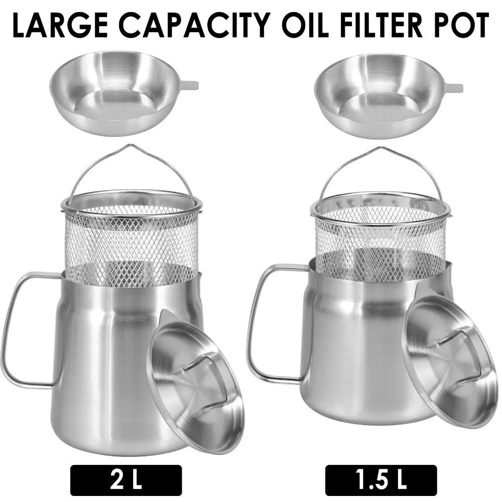 Oil Strainer Pot With Fine-Mesh Filter, 1.5-2 L Grease Storage Container