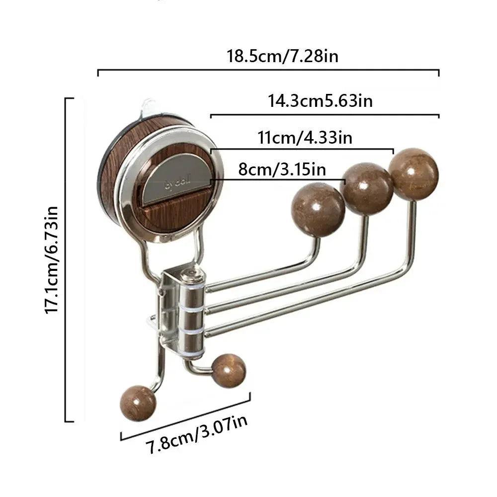 Rotating 5‑Hook Metal Suction Wall Hanger — Removable, Space‑Saving Swivel Hook for Bathroom and Home