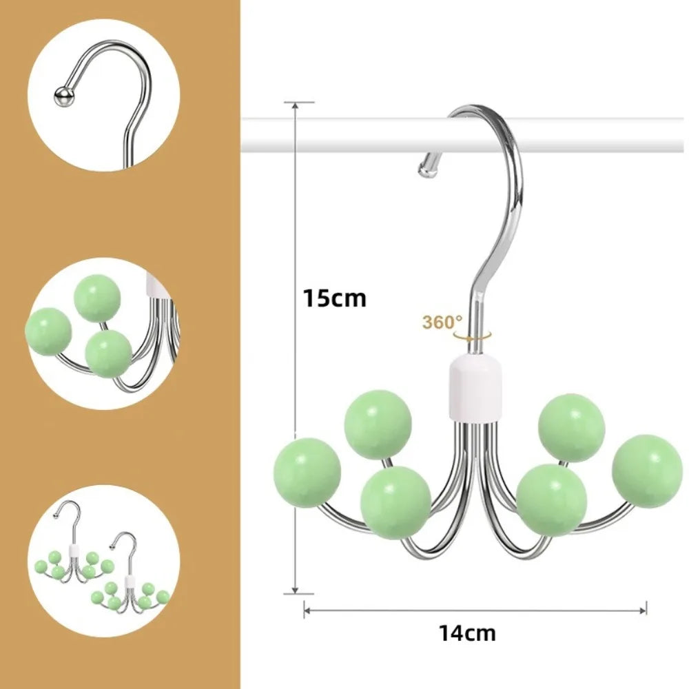 360° Rotating 6‑Claw Wooden‑Ball Clothing Organizer Hook — Space‑Saving Multipurpose Hanger for Scarves, Garments and Accessories
