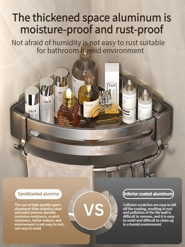 No-Drill Wall-Mounted Shelf for Bathroom & Kitchen — Space-Saving Organizer for Shampoo, Makeup and Toiletries