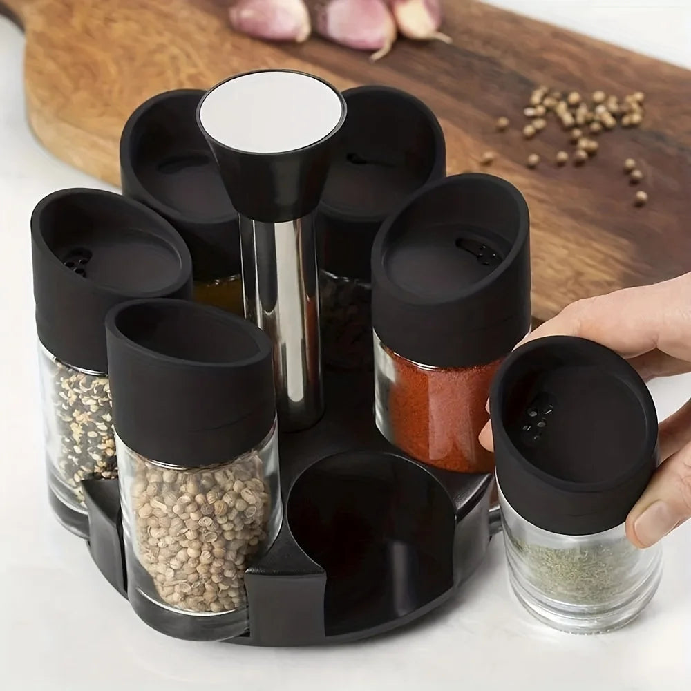 Modern 6-Jar Rotating Spice Rack — Sleek Countertop Organizer for Herbs & Seasonings