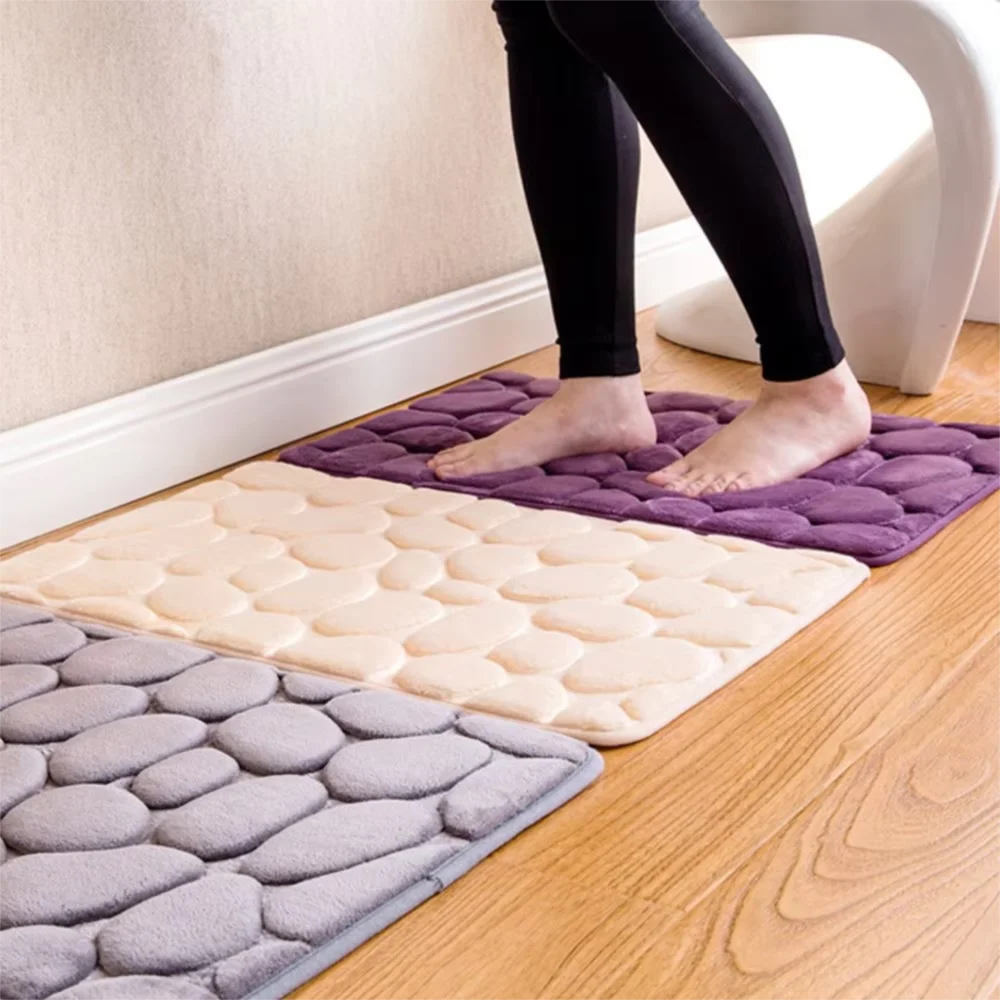 Cobblestone Embossed Bath Mat — Non-Slip, Highly Absorbent, Fast‑Dry Machine‑Washable Bathroom Rug