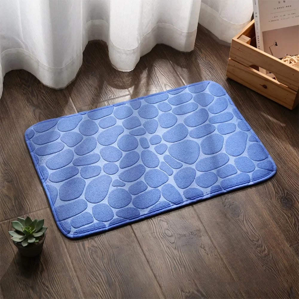 Cobblestone Embossed Bath Mat — Non-Slip, Highly Absorbent, Fast‑Dry Machine‑Washable Bathroom Rug