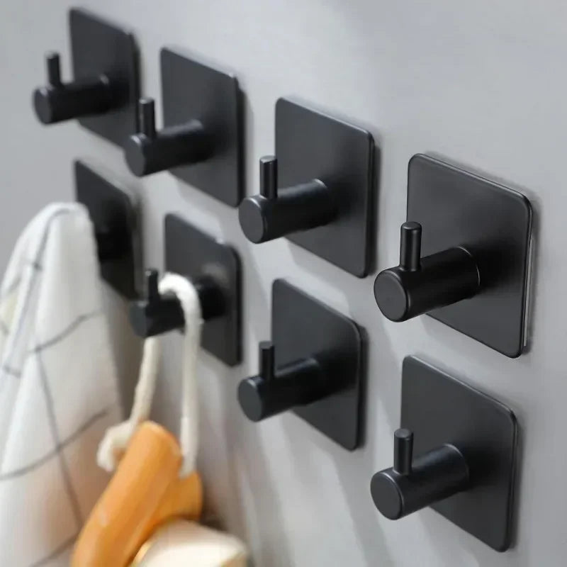 Matte Black Adhesive Wall Hook — Single, 2- or 6-Pack | Secure, Damage-Free Hanging for Coats, Towels, Robes, Kitchen & Bathroom
