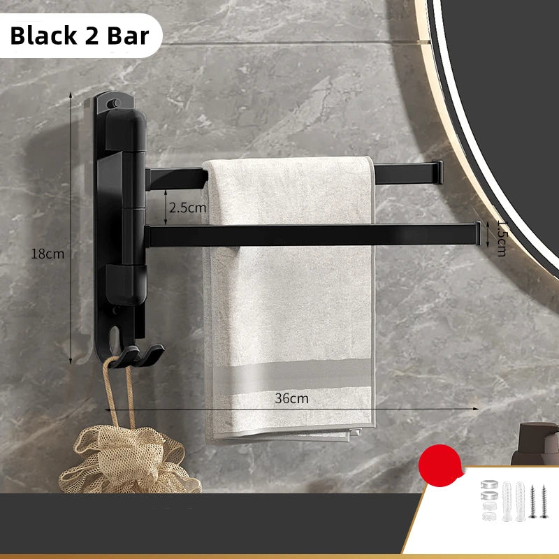Tool-Free Rotating Black Corner Towel Rack — Wall-Mounted Stainless Steel Shelf for Shower, Bathroom, Kitchen and Coats
