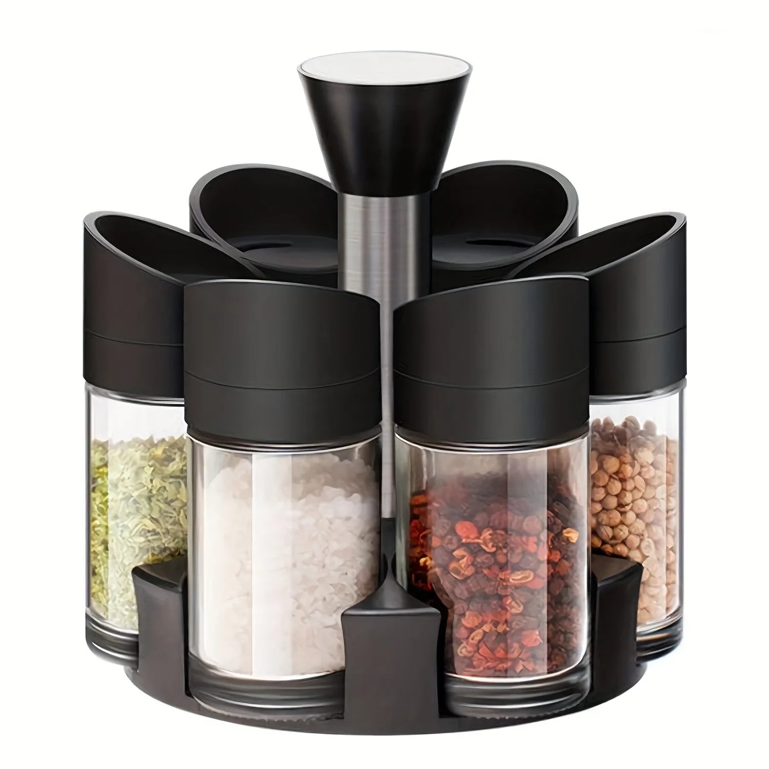 Modern 6-Jar Rotating Spice Rack — Sleek Countertop Organizer for Herbs & Seasonings