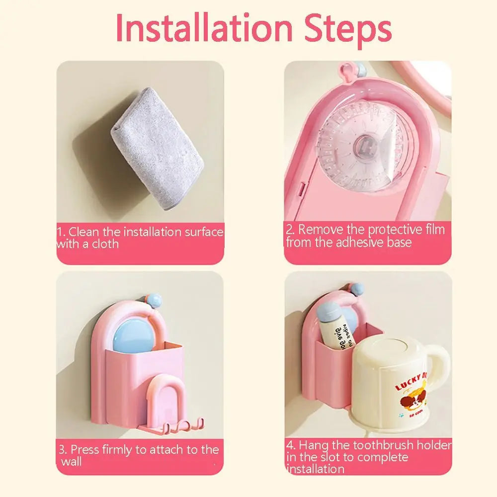 Sleek No-Drill Suction Toothbrush & Toothpaste Organizer — Waterproof, Self-Adhesive Wall Holder