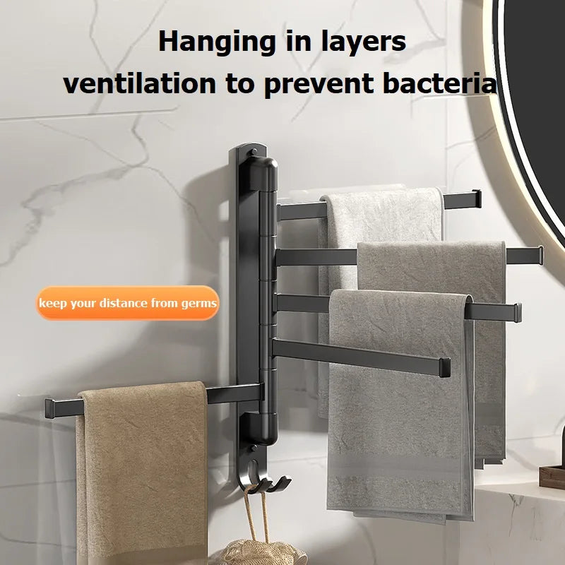 Tool-Free Rotating Black Corner Towel Rack — Wall-Mounted Stainless Steel Shelf for Shower, Bathroom, Kitchen and Coats