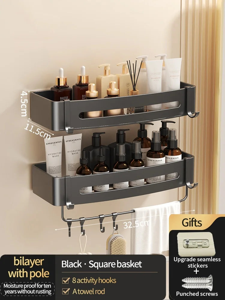 No-Drill Wall-Mounted Shelf for Bathroom & Kitchen — Space-Saving Organizer for Shampoo, Makeup and Toiletries