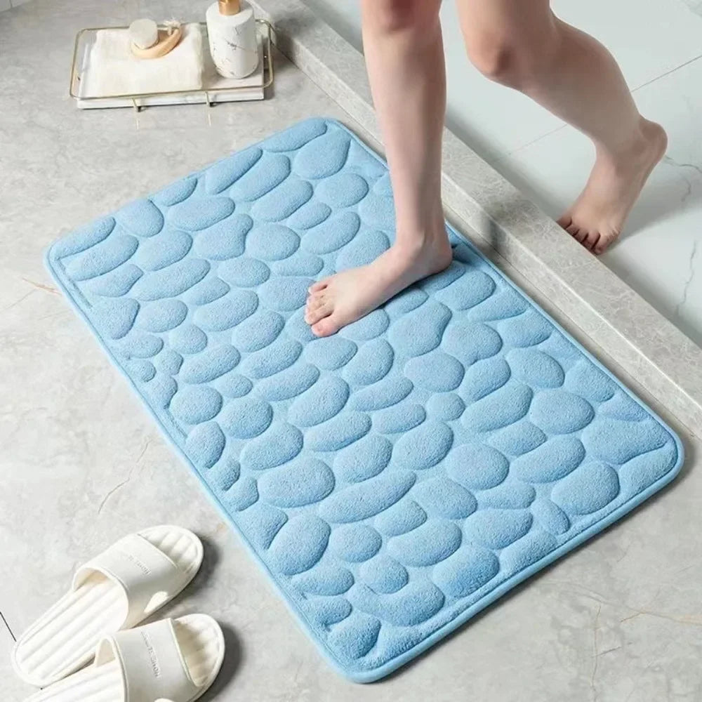 Cobblestone Embossed Bath Mat — Non-Slip, Highly Absorbent, Fast‑Dry Machine‑Washable Bathroom Rug