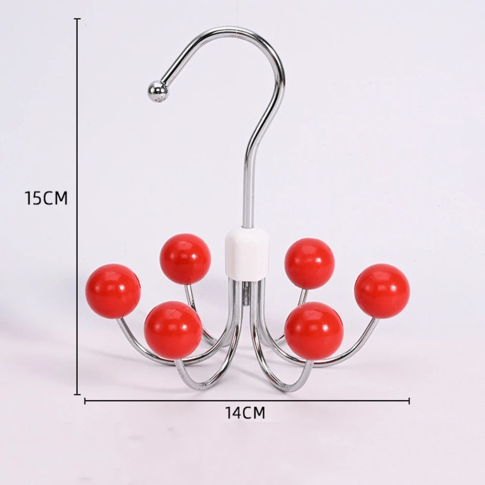 360° Rotating 6‑Claw Wooden‑Ball Clothing Organizer Hook — Space‑Saving Multipurpose Hanger for Scarves, Garments and Accessories