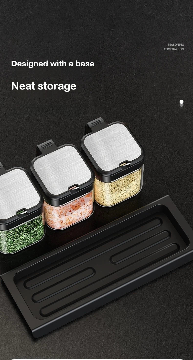 3-Piece Thick Glass 10 oz Airtight Spice Jars with Spoon — Sealed Seasoning Storage for Modern Kitchens