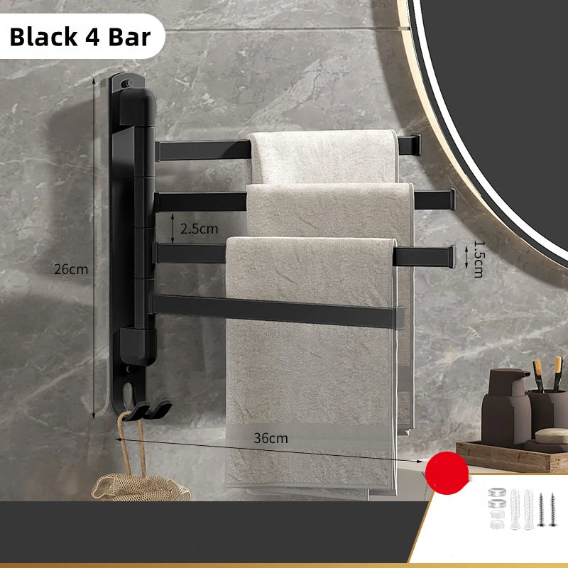 Tool-Free Rotating Black Corner Towel Rack — Wall-Mounted Stainless Steel Shelf for Shower, Bathroom, Kitchen and Coats
