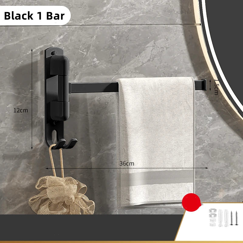 Tool-Free Rotating Black Corner Towel Rack — Wall-Mounted Stainless Steel Shelf for Shower, Bathroom, Kitchen and Coats