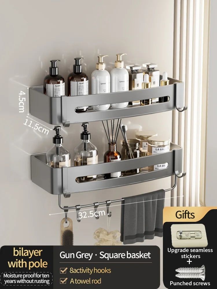 No-Drill Wall-Mounted Shelf for Bathroom & Kitchen — Space-Saving Organizer for Shampoo, Makeup and Toiletries