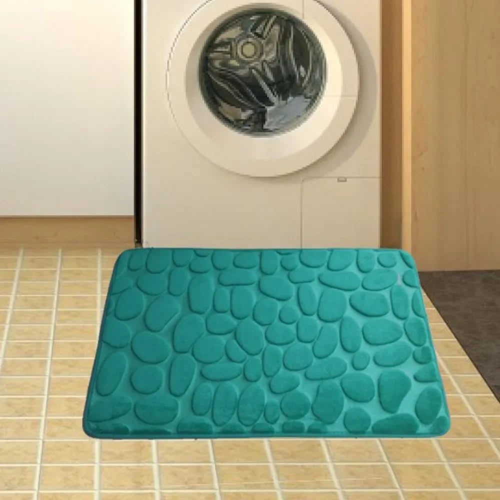 Cobblestone Embossed Bath Mat — Non-Slip, Highly Absorbent, Fast‑Dry Machine‑Washable Bathroom Rug
