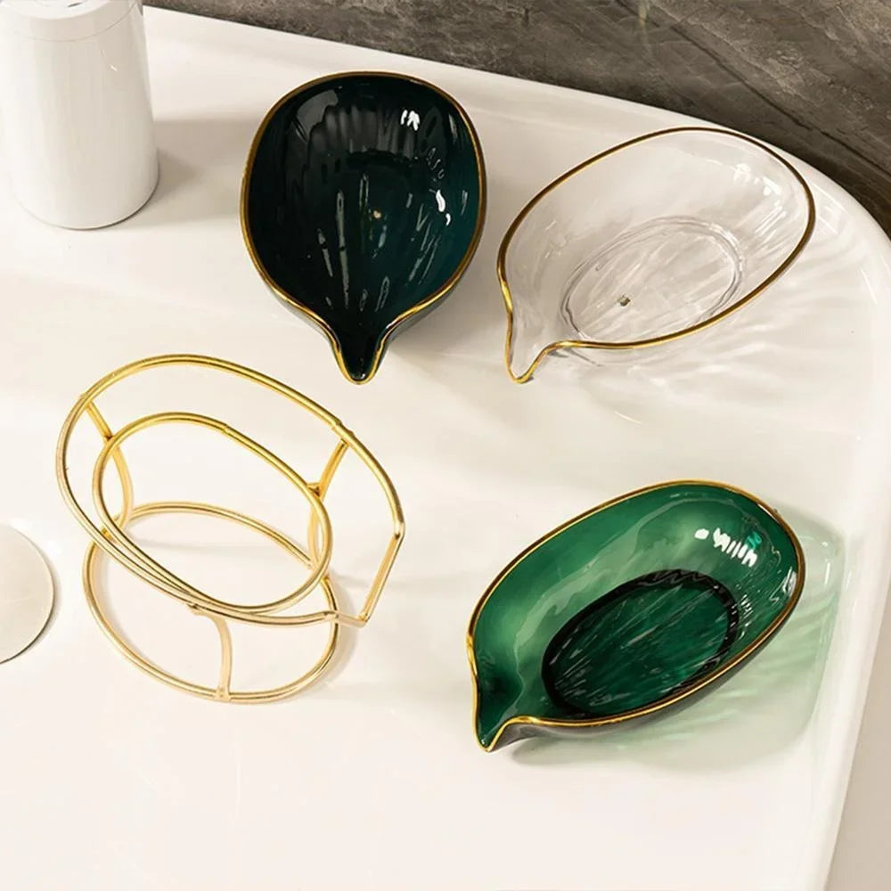 Leaf-Shaped Ceramic Soap Dish with Self-Draining Design — Minimalist Soap Bar Holder for Shower, Bathroom & Kitchen