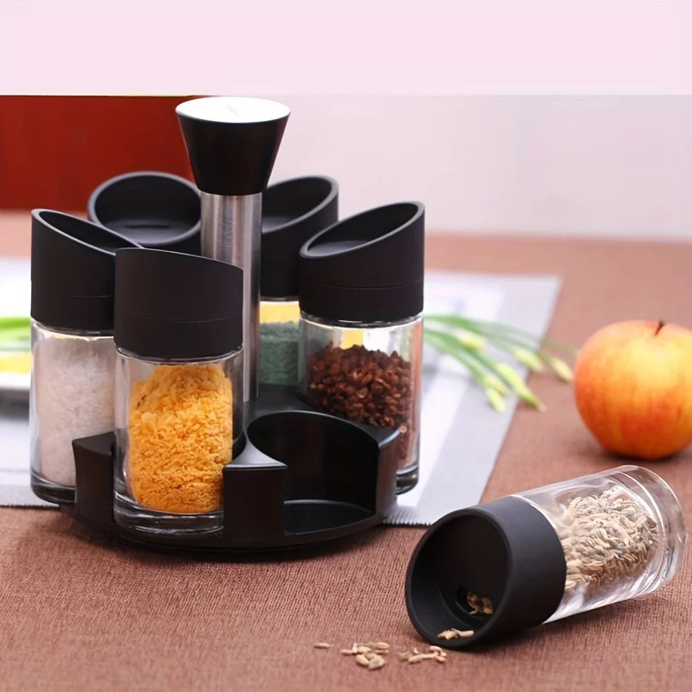 Modern 6-Jar Rotating Spice Rack — Sleek Countertop Organizer for Herbs & Seasonings