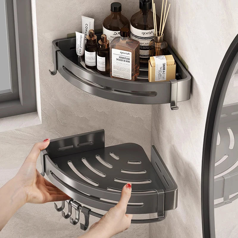 No-Drill Wall-Mounted Shelf for Bathroom & Kitchen — Space-Saving Organizer for Shampoo, Makeup and Toiletries