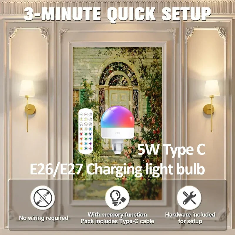 Vintage-Style Wall Lamp – RGB Dimmable LED, Remote Control, No Wiring Needed