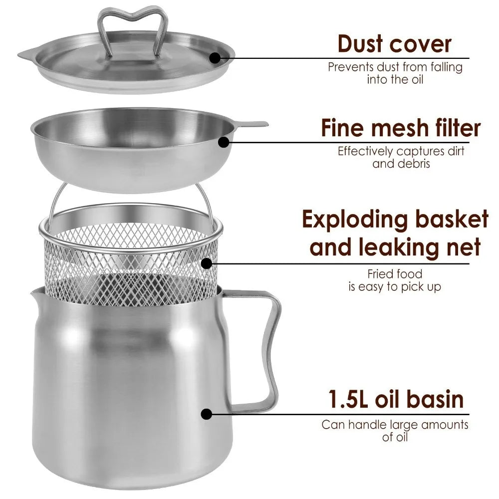 Oil Strainer Pot With Fine-Mesh Filter, 1.5-2 L Grease Storage Container