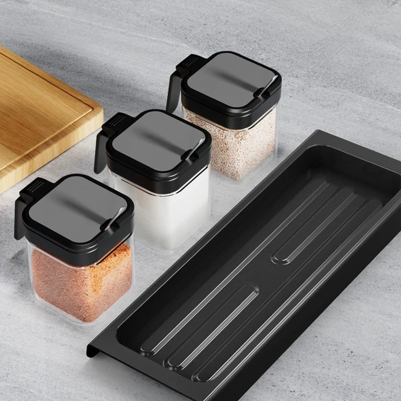 3-Piece Thick Glass 10 oz Airtight Spice Jars with Spoon — Sealed Seasoning Storage for Modern Kitchens
