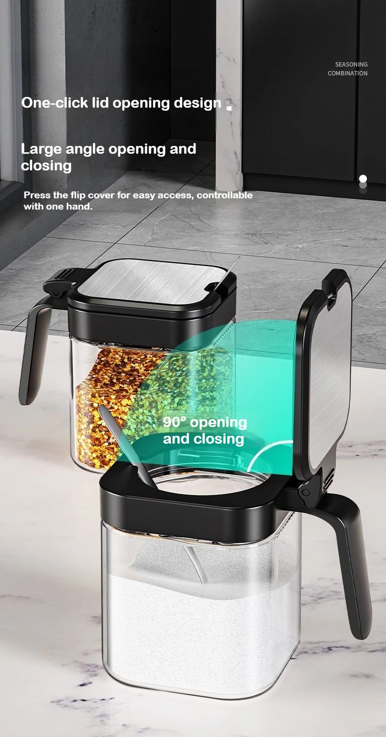 3-Piece Thick Glass 10 oz Airtight Spice Jars with Spoon — Sealed Seasoning Storage for Modern Kitchens