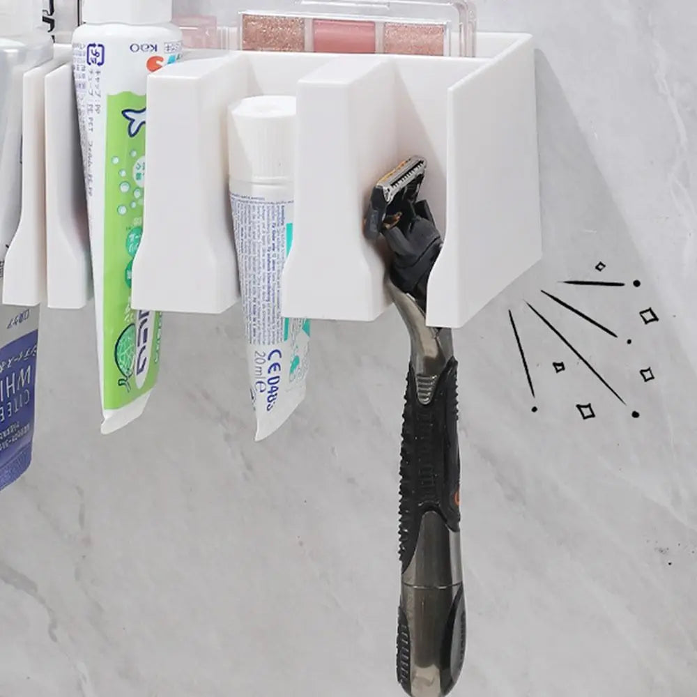 No-Drill Wall-Mounted Bathroom Organizer — Multi-Grid Toothpaste & Toothbrush Drain Holder, Large Capacity