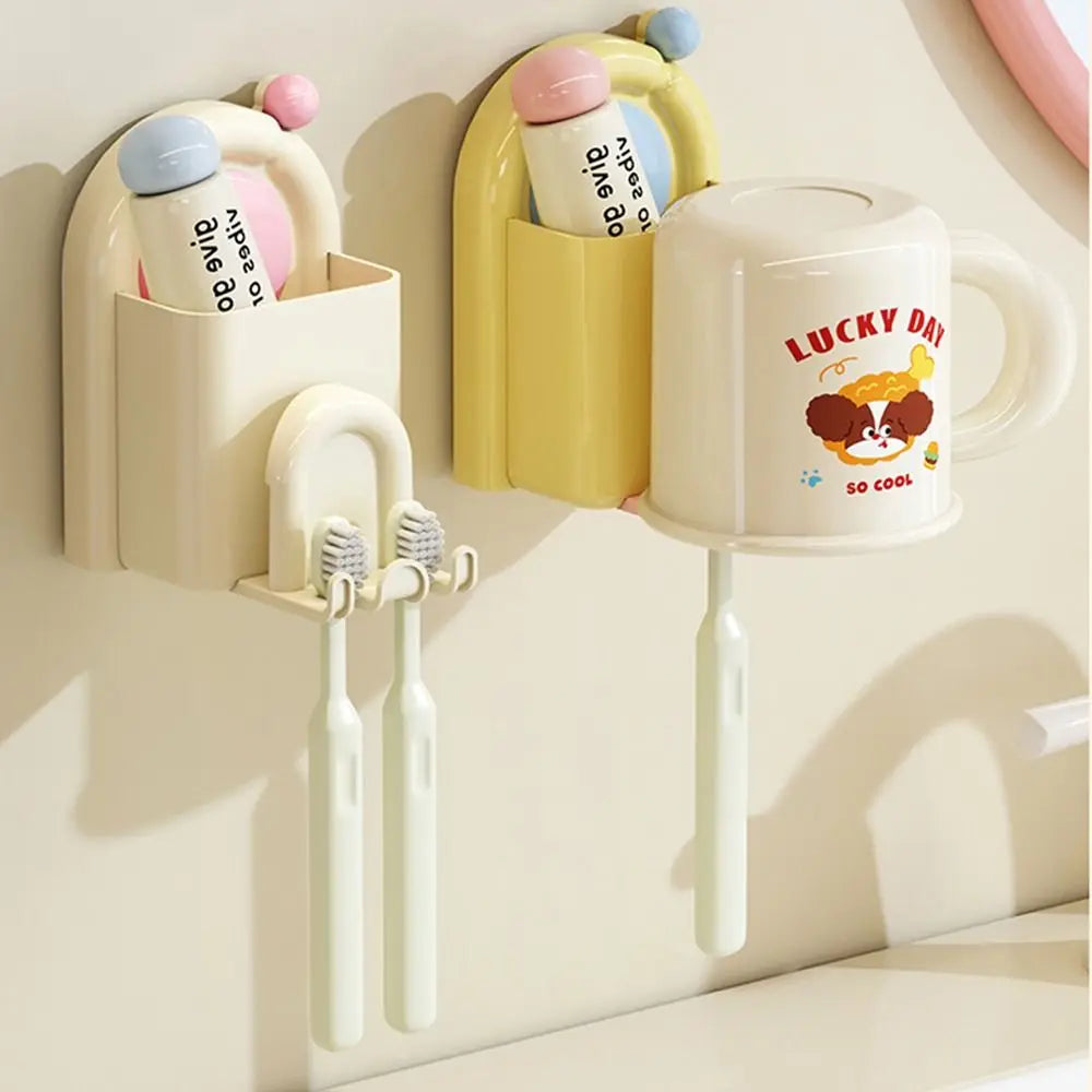 Sleek No-Drill Suction Toothbrush & Toothpaste Organizer — Waterproof, Self-Adhesive Wall Holder