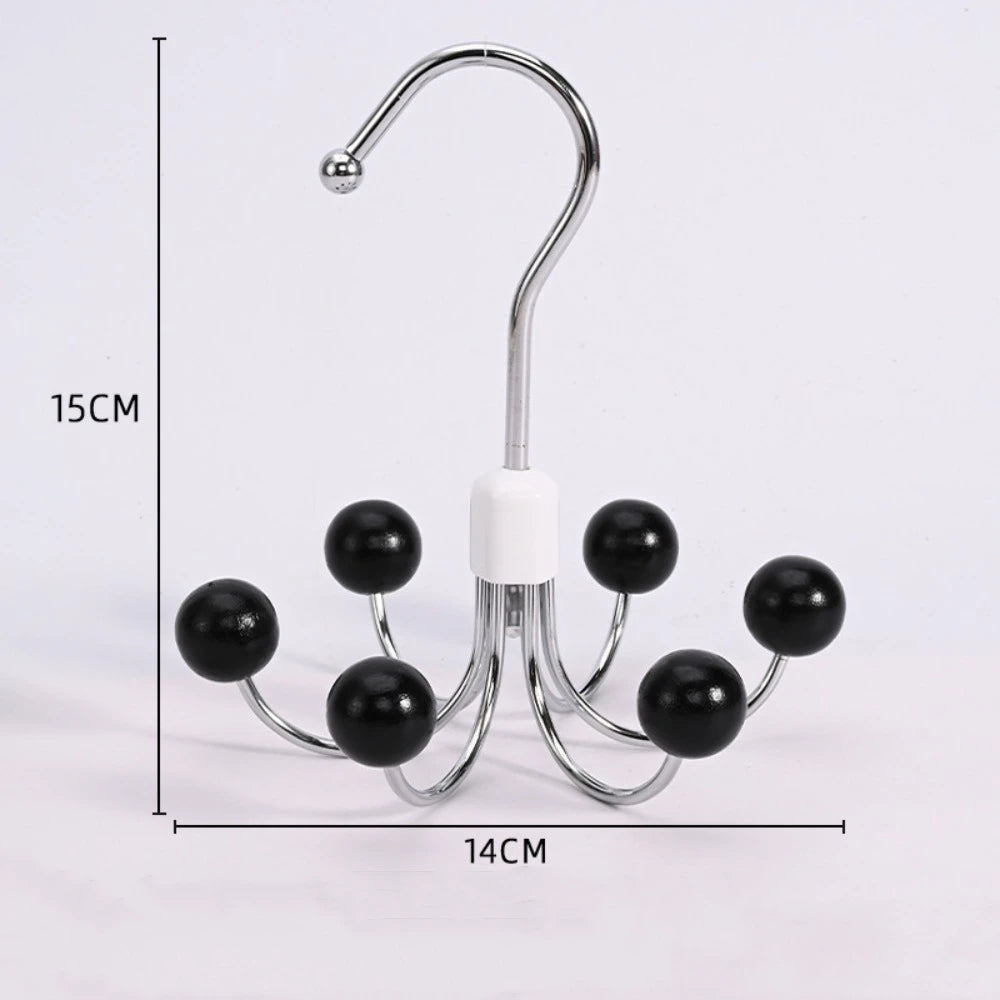 360° Rotating 6‑Claw Wooden‑Ball Clothing Organizer Hook — Space‑Saving Multipurpose Hanger for Scarves, Garments and Accessories