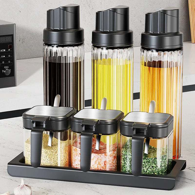 3-Piece Thick Glass 10 oz Airtight Spice Jars with Spoon — Sealed Seasoning Storage for Modern Kitchens