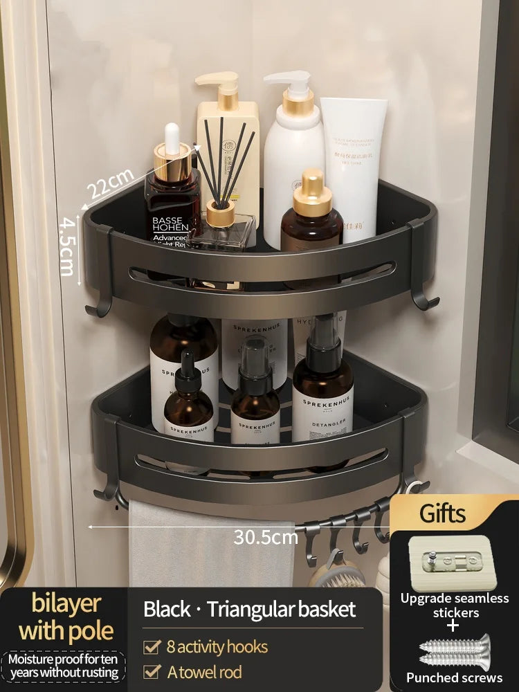 No-Drill Wall-Mounted Shelf for Bathroom & Kitchen — Space-Saving Organizer for Shampoo, Makeup and Toiletries