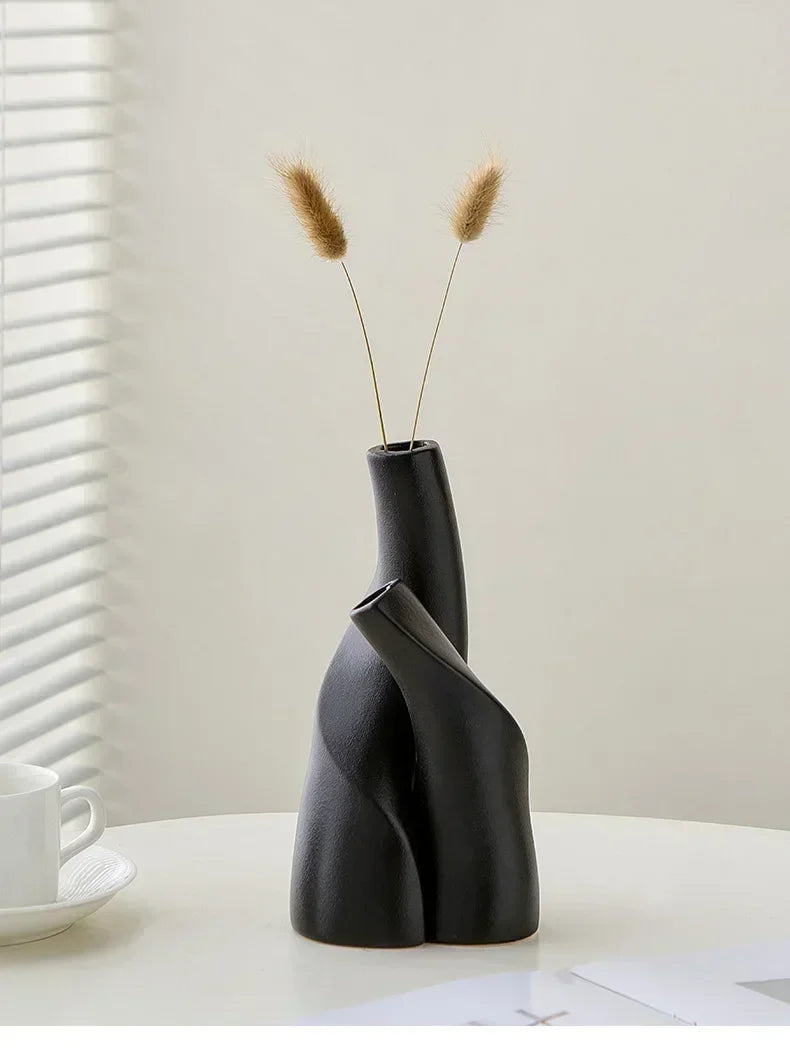 Desktop Vase, Handmade Frosted Ceramic, Irregular Shape For Dried Flowers And Hydroponics