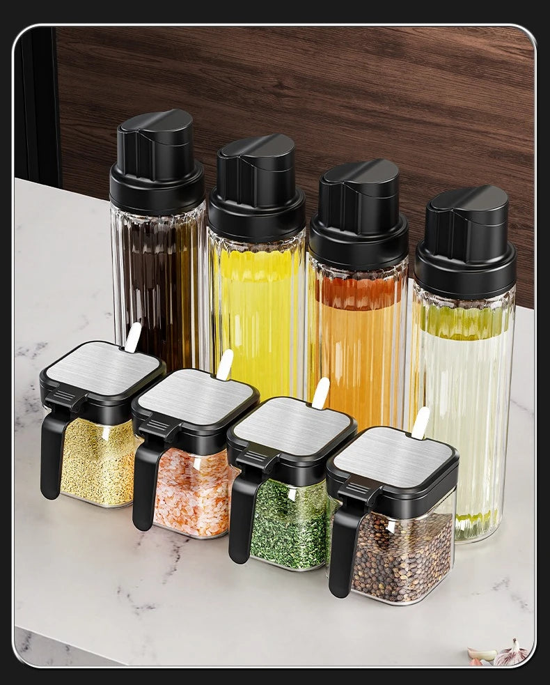 3-Piece Thick Glass 10 oz Airtight Spice Jars with Spoon — Sealed Seasoning Storage for Modern Kitchens