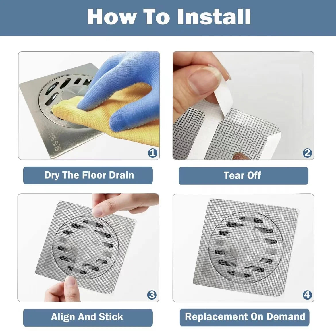 Floor Drain Disposable Filter Stickers, Hair Catchers With Anti-Bug Mesh for Bathroom Drains