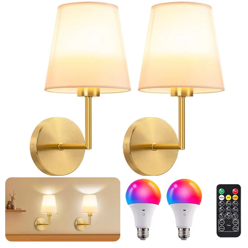Wall Lamp Rechargeable Wireless With Removable RGB Bulb For Bedside And Hallway Ambient Lighting