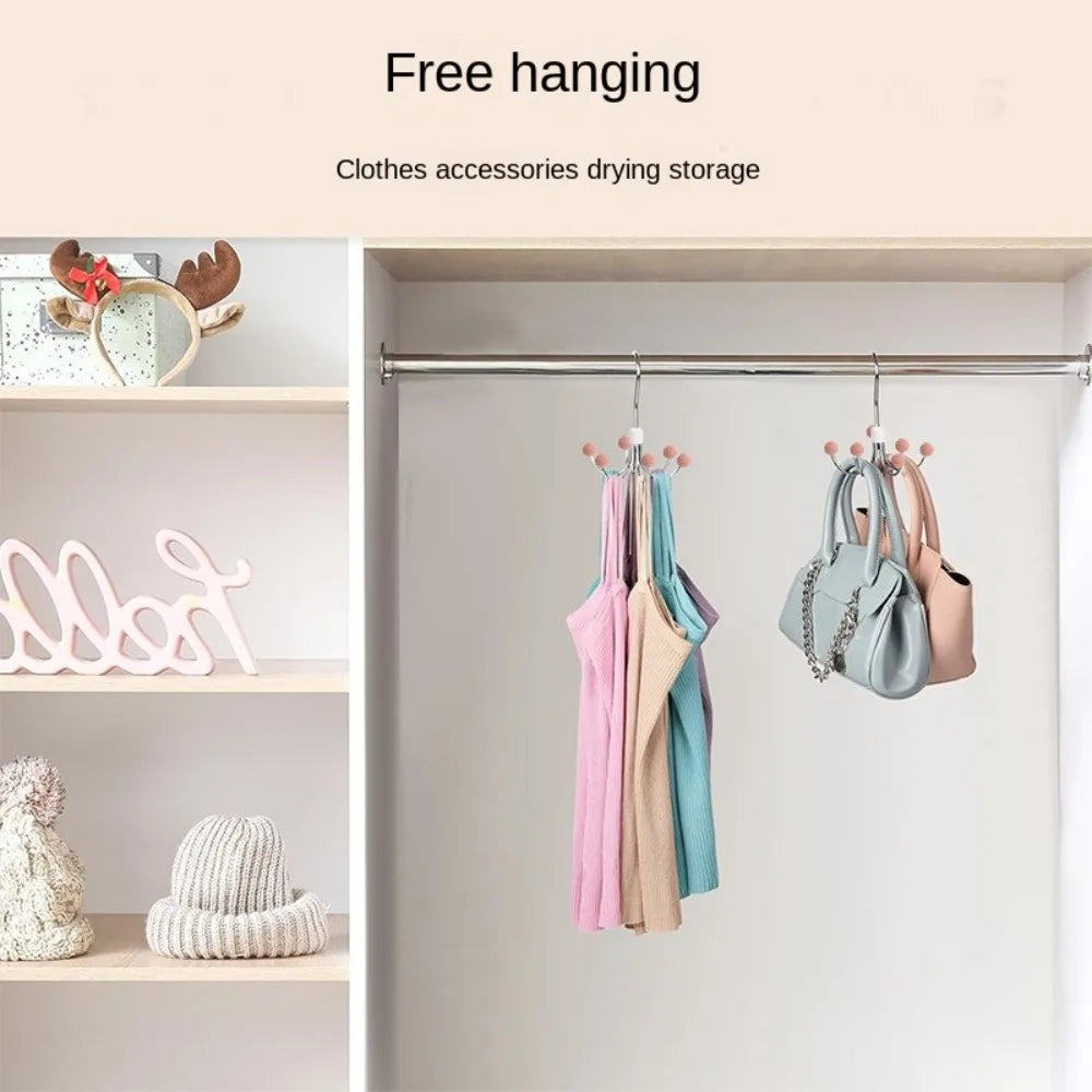 360° Rotating 6‑Claw Wooden‑Ball Clothing Organizer Hook — Space‑Saving Multipurpose Hanger for Scarves, Garments and Accessories