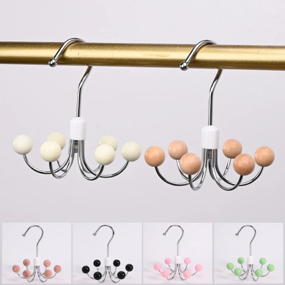 360° Rotating 6‑Claw Wooden‑Ball Clothing Organizer Hook — Space‑Saving Multipurpose Hanger for Scarves, Garments and Accessories