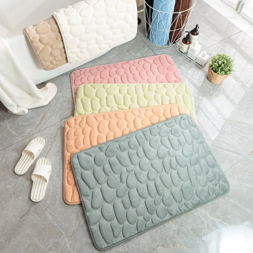 Cobblestone Embossed Bath Mat — Non-Slip, Highly Absorbent, Fast‑Dry Machine‑Washable Bathroom Rug