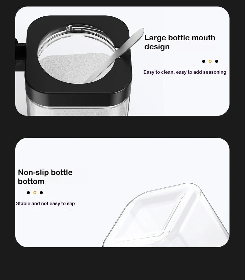 3-Piece Thick Glass 10 oz Airtight Spice Jars with Spoon — Sealed Seasoning Storage for Modern Kitchens