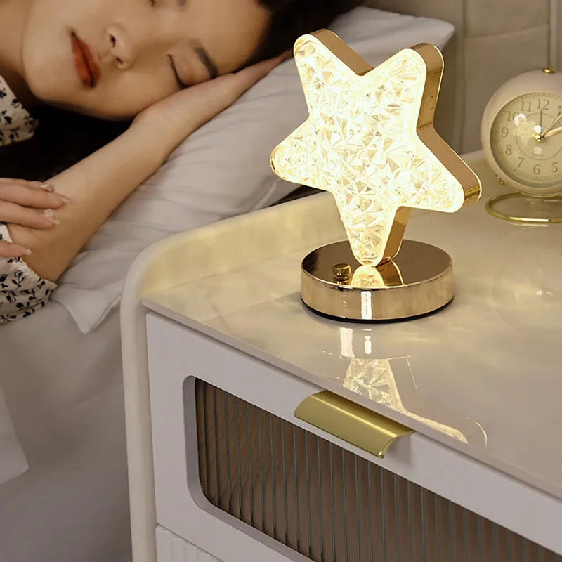 Bedside Night Light With 3-Color Touch Dimmer And Moon And Stars Projection