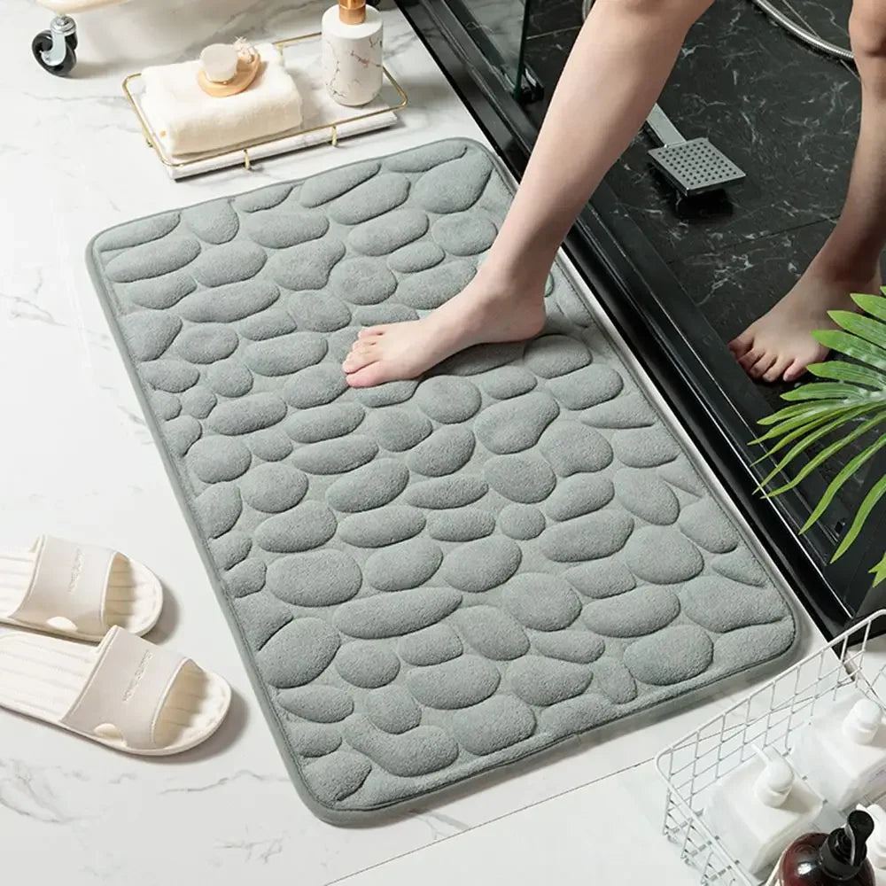 Cobblestone Embossed Bath Mat — Non-Slip, Highly Absorbent, Fast‑Dry Machine‑Washable Bathroom Rug