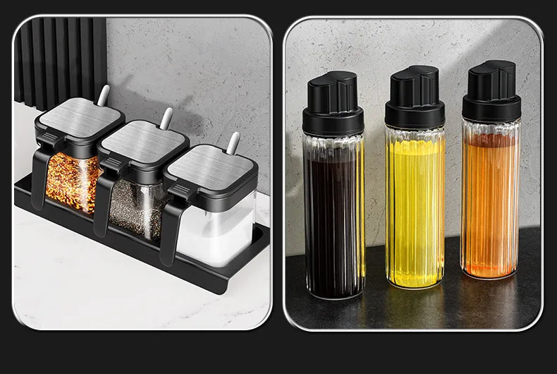 3-Piece Thick Glass 10 oz Airtight Spice Jars with Spoon — Sealed Seasoning Storage for Modern Kitchens